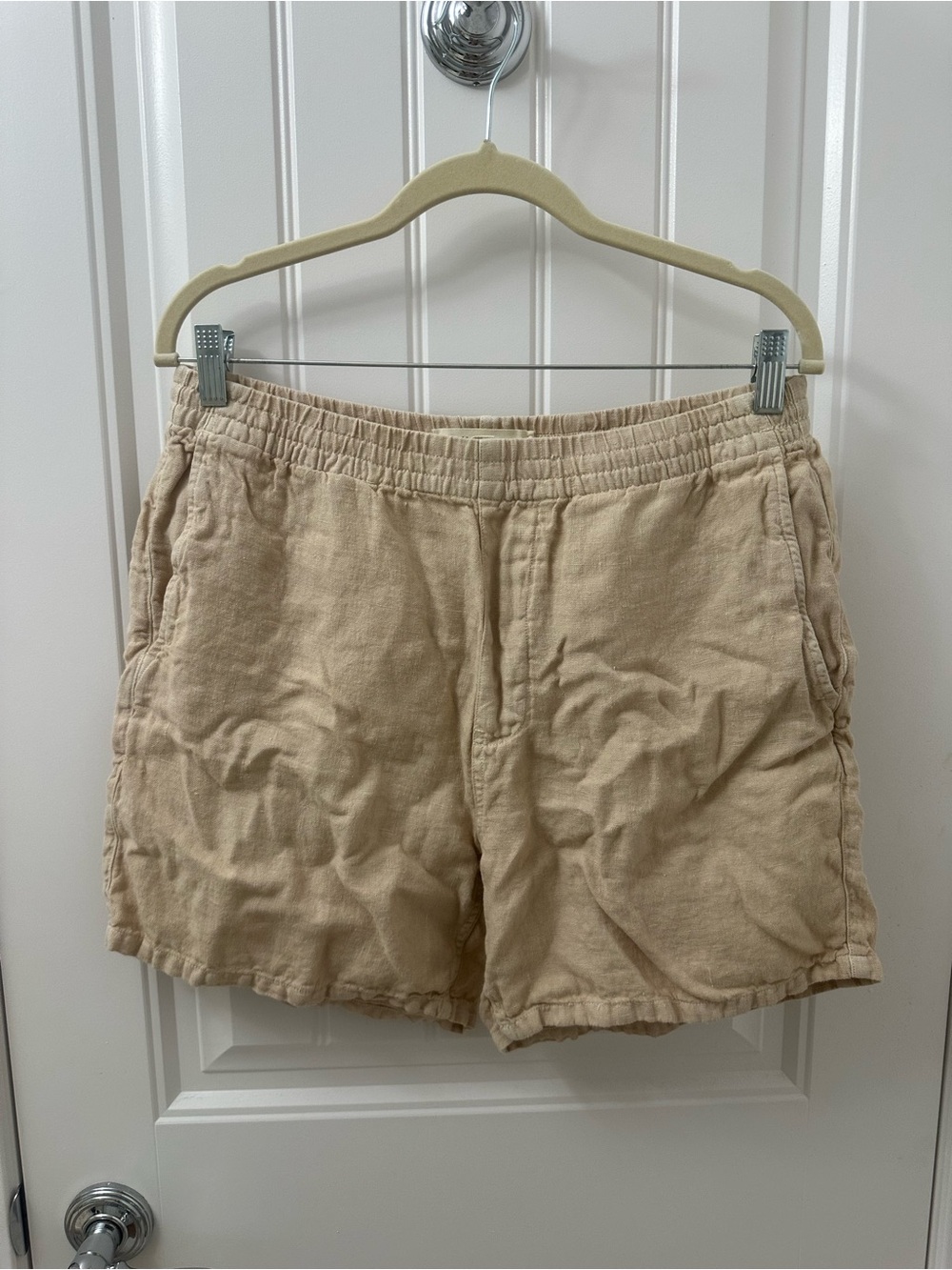Madewell Men Beige Linen Elastic Waist Shorts